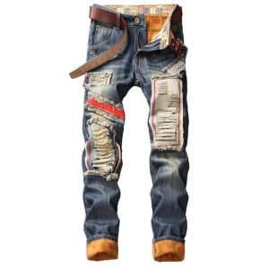 מעצב ג' ינס באיכות גבוהה Ripped לגברים גודל 28 38 40 2020 סתיו חורף בתוספת קטיפה HIP HOP 