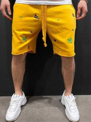 Chikka - אופנה ועיצוב גברים מכנסיים קצרים רקומים אופנה ספורט רחוב היפ הופ 