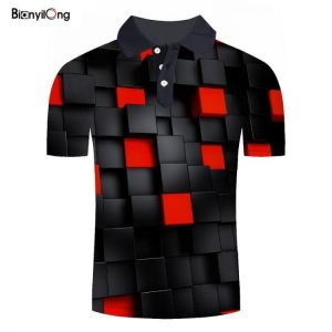 BIANYILONG 2019 חולצת פולו קיץ גברים שרוול קצר אדום מודפס 3d